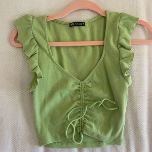 Zara green ruffled crop top